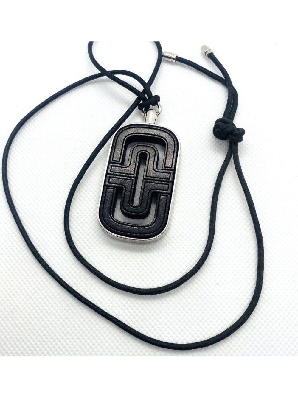 Bvlgari Parentesi Logo Necklace Black Leather Chord Sterling Silver Necklace